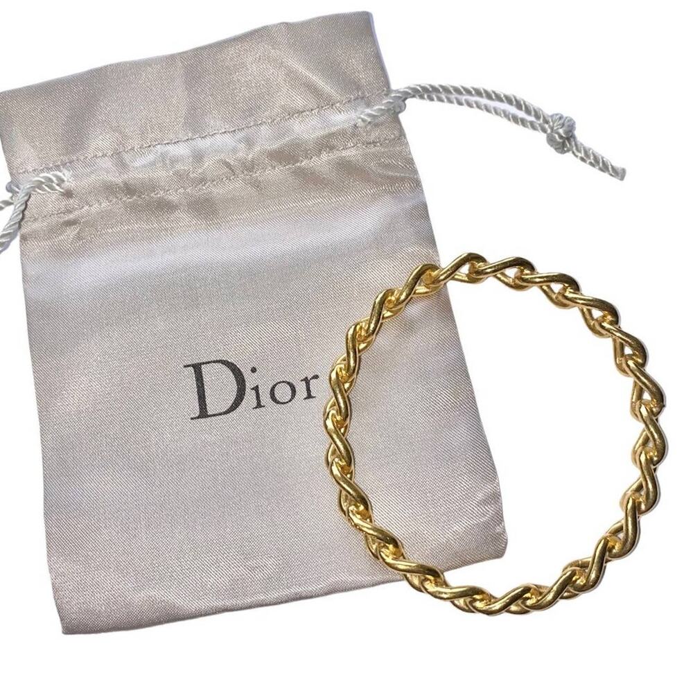 VTG Christian Dior Gold Tone Metal Chain Link Bangle Bracelet Signed